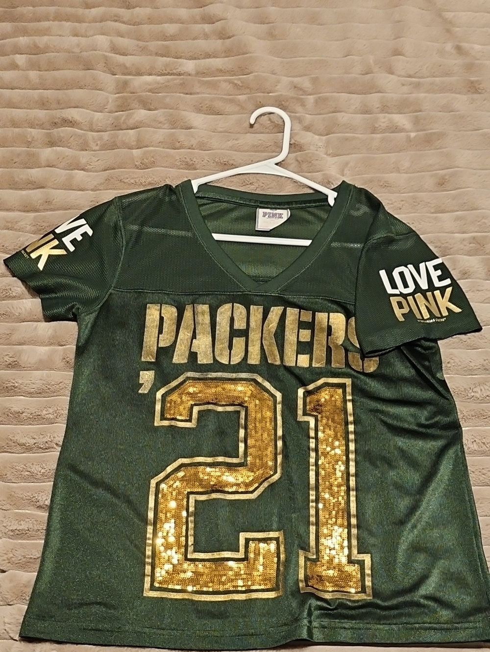 PINK Victoria Secret Packers #21 Green Sequin Jersey